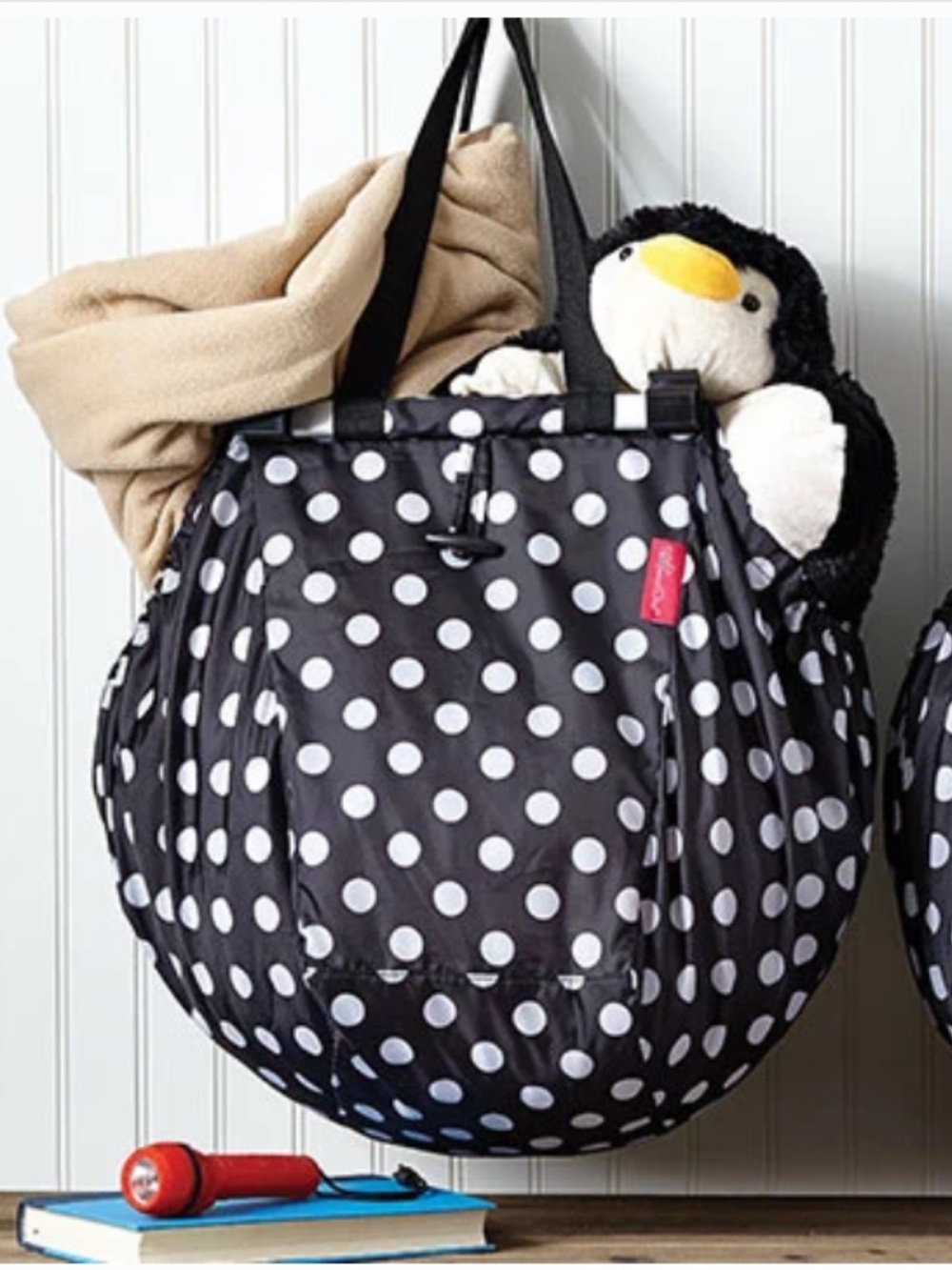 PAMPERED CHEF Polka Dot Black & White Shoping Cart/Farmers Market Tote Bag